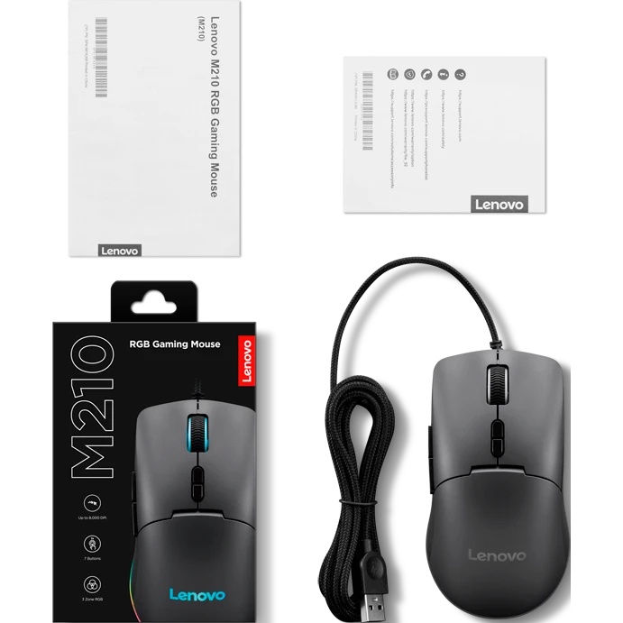 Мышь Lenovo M210 RGB Gaming черный оптическая 8000dpi USB2.0 (GY51M74265)
