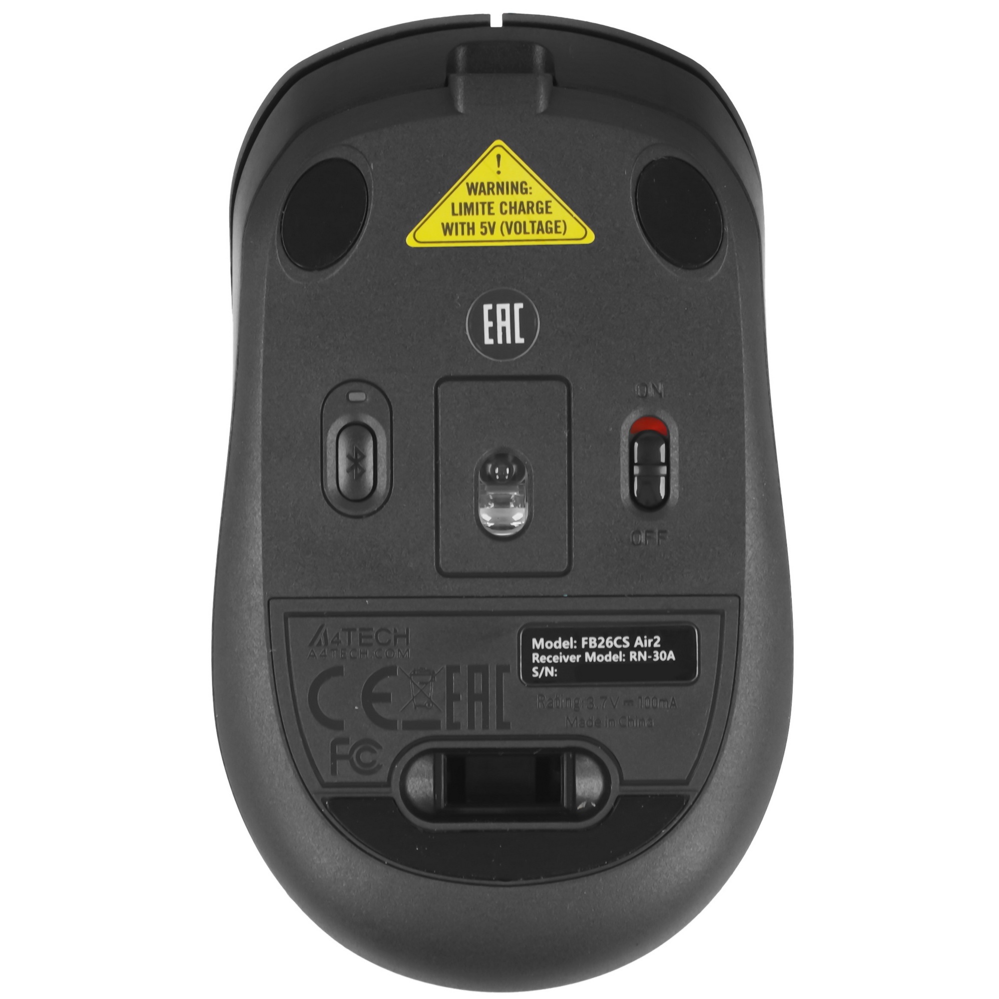 Мышь беспроводная A4Tech Fstyler FB26CS Air2 серый/черный, 2000 dpi, радиоканал, Bluetooth, USB, кно