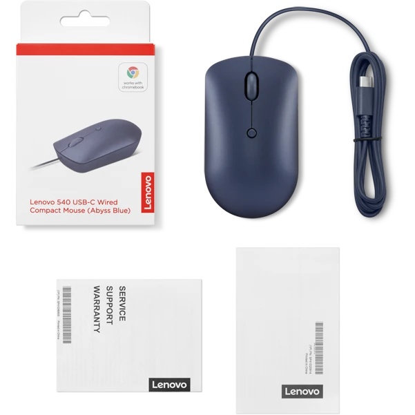 Мышь Lenovo 540 синий оптическая 2400dpi USB2.0 (GY51D20878)