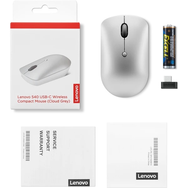 Мышь Lenovo 540 USB-C Wireless Compact светло-серый оптическая 2400dpi беспров. BT/Radio USB (GY51D2