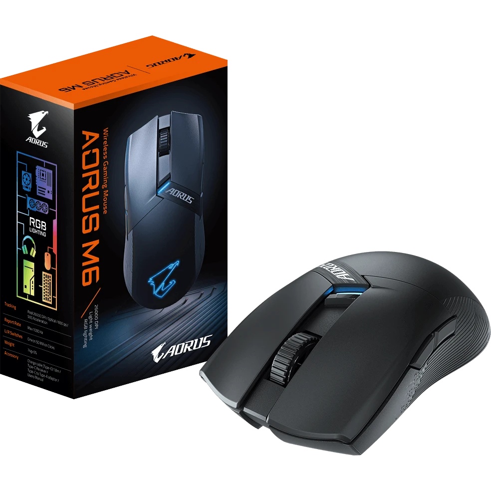 Мышь беспроводная/проводная Gigabyte GM-AORUS M6 черный, 26000 dpi, радиоканал, USB, кнопки - 8