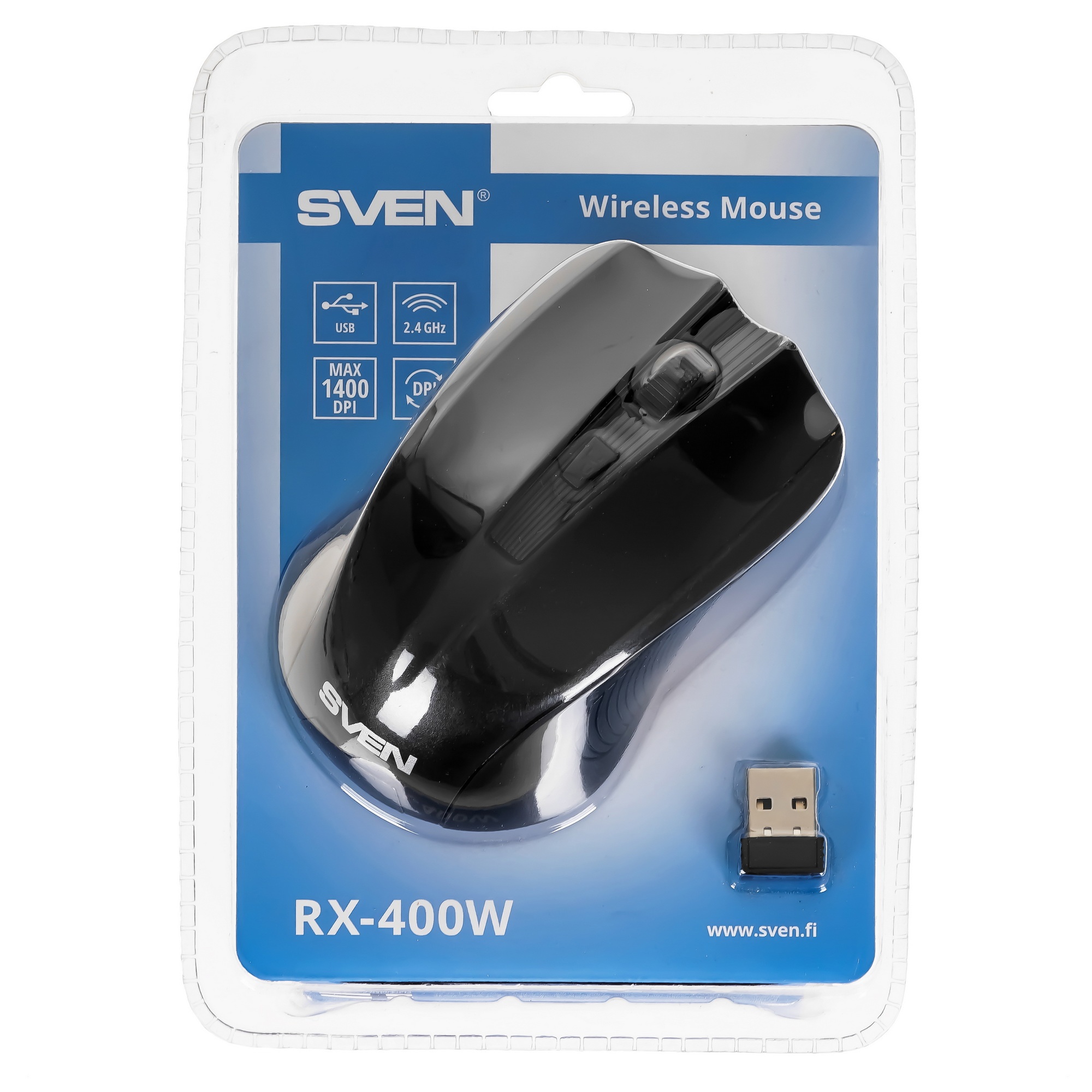 Мышь беспроводная SVEN RX-400W черный, 1400 dpi, радиоканал, USB, кнопки - 4