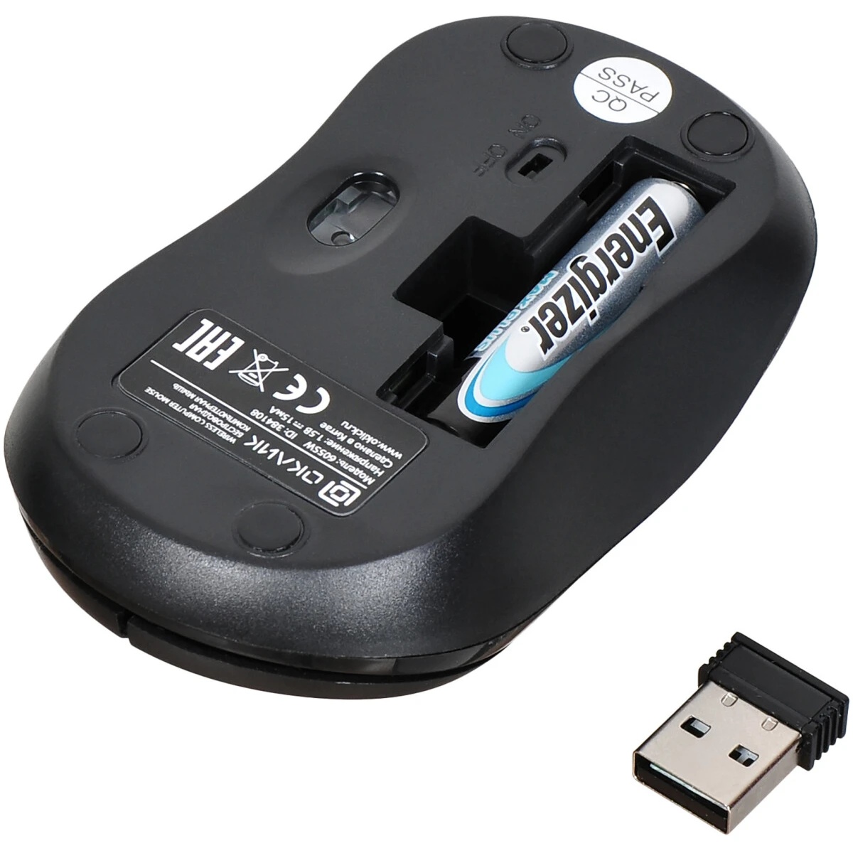 Мышь беспроводная Oklick 605SW черный, 1200 dpi, радиоканал, USB, кнопки - 3