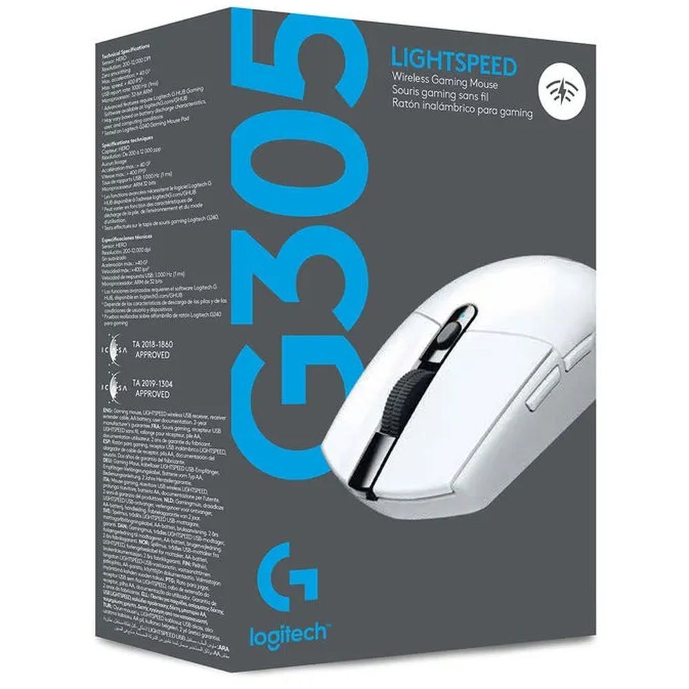 Мышь беспроводная Logitech G305 Lightspeed белый, 12000 dpi, радиоканал, USB, кнопки - 6