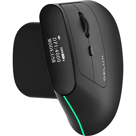 Мышь Wireless Delux MV6 DB 6938820410928 вертикальная, 2.4G+BT4.0,RGB, 800/1200/2400/4000