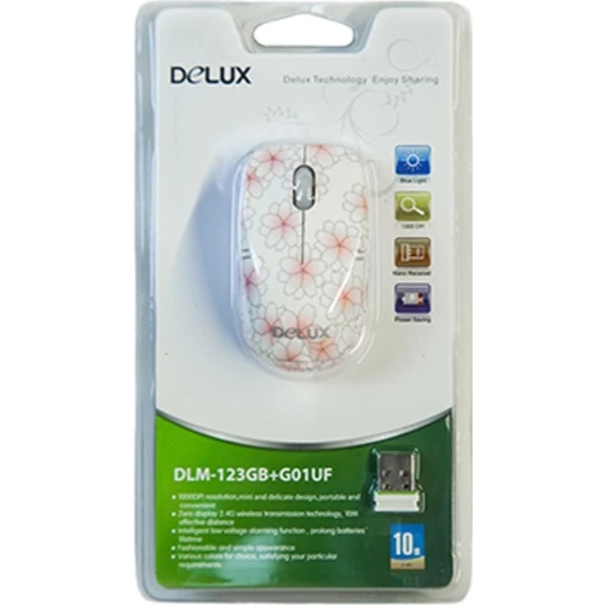 Мышь DELUX DLM-123GB (2.4G розовая),лазерная, беспроводная