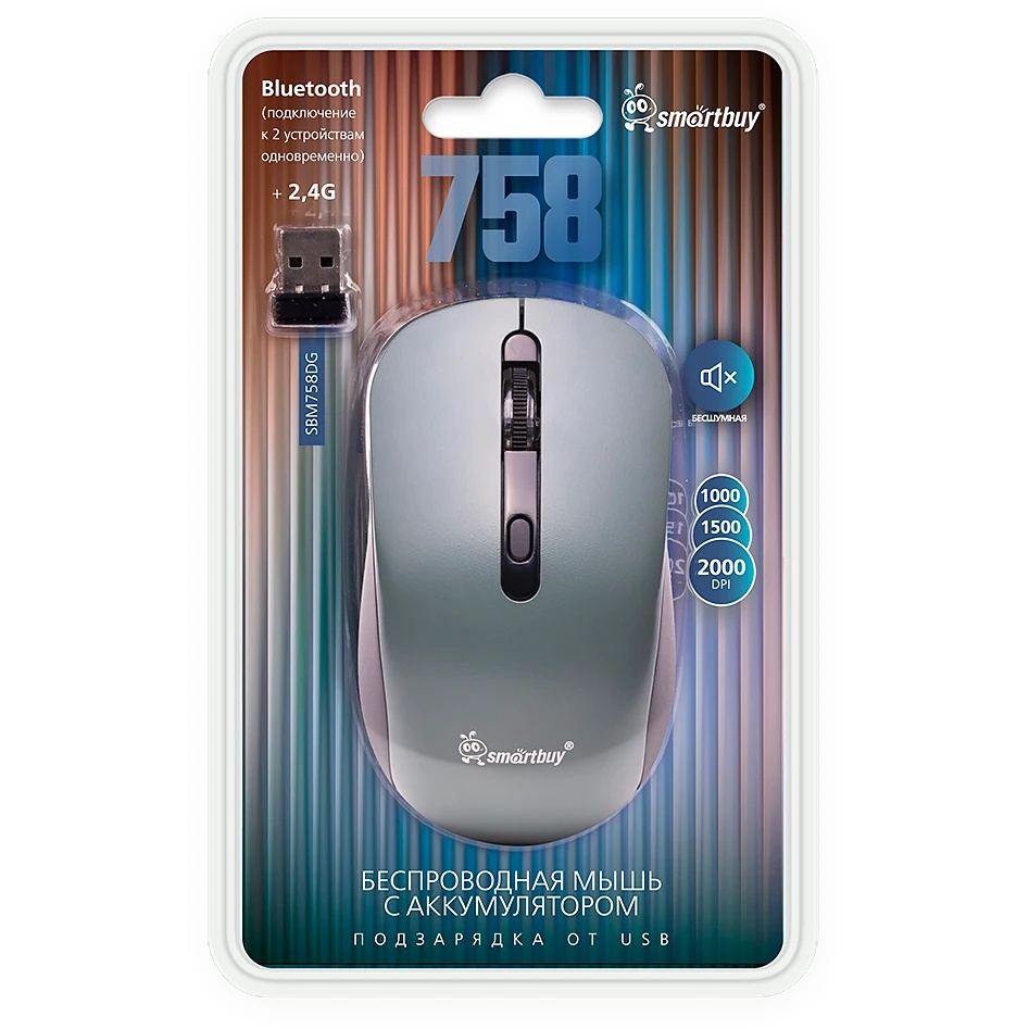 Мышь беспроводная Smartbuy Dual BT+USB с зарядкой Smartbuy X58 графит (SBM758DG) /40