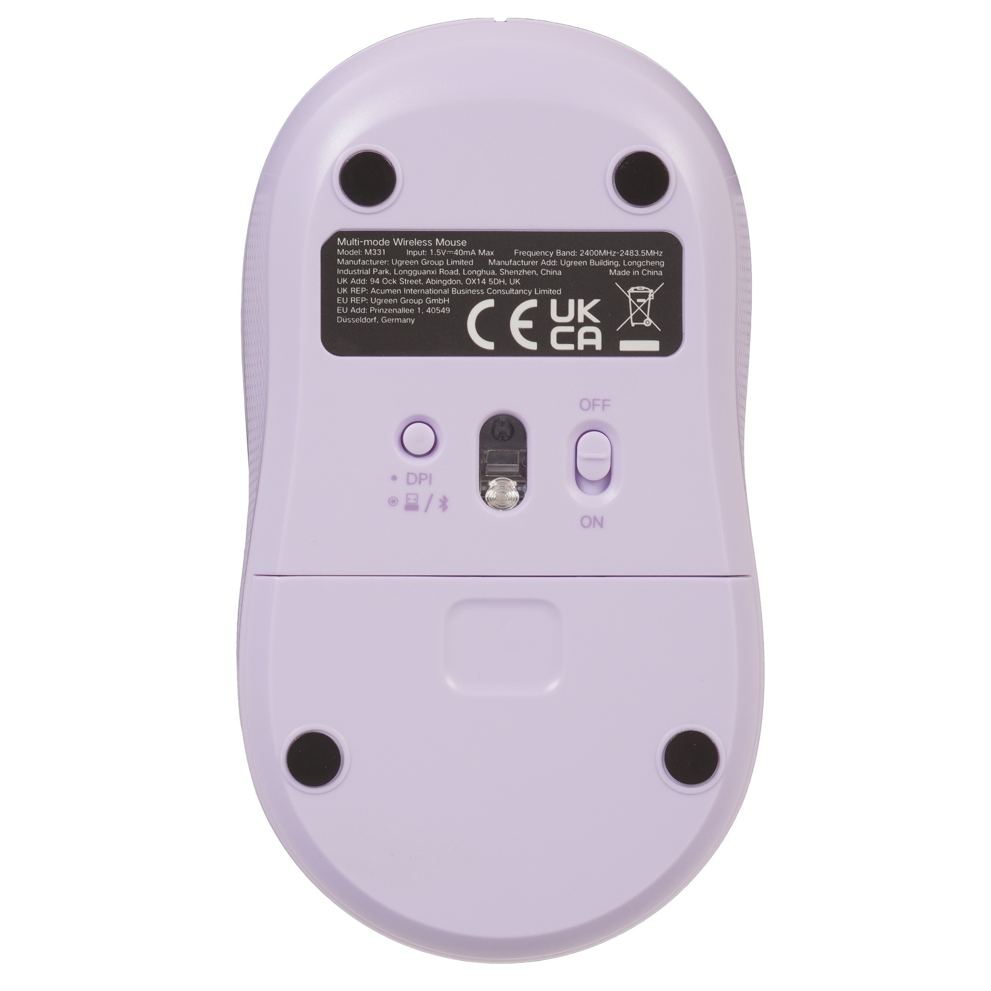 Мышка компьютерная беспроводная UGREEN M331 (65626) Multi-mode Wireless Mouse BT&GHz. Цвет:сиреневый