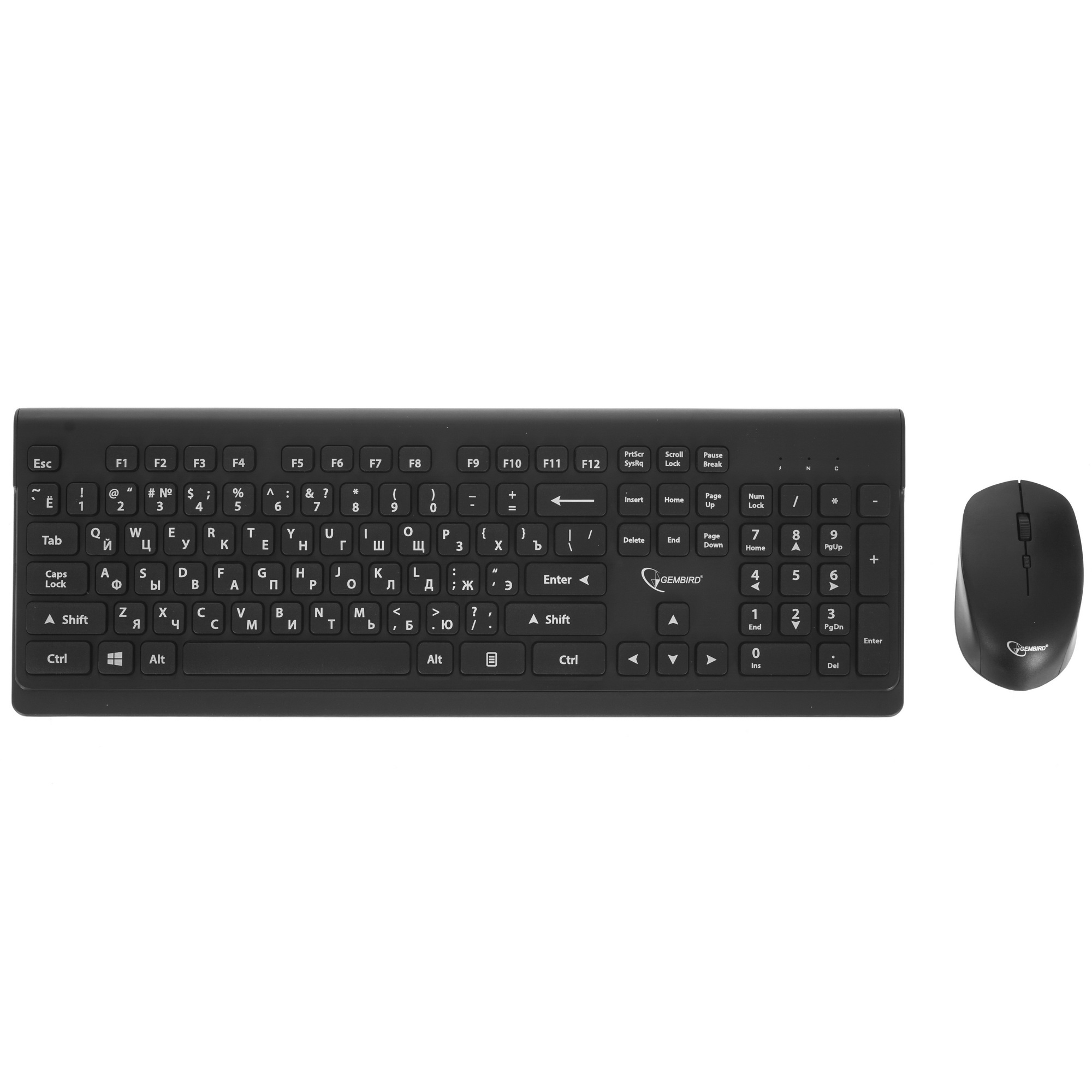Комплект клавиатура+мышь беспроводные Gembird KBS-7200, черный, 2.4ГГц/10м, 1600 DPI,  мини-приемник