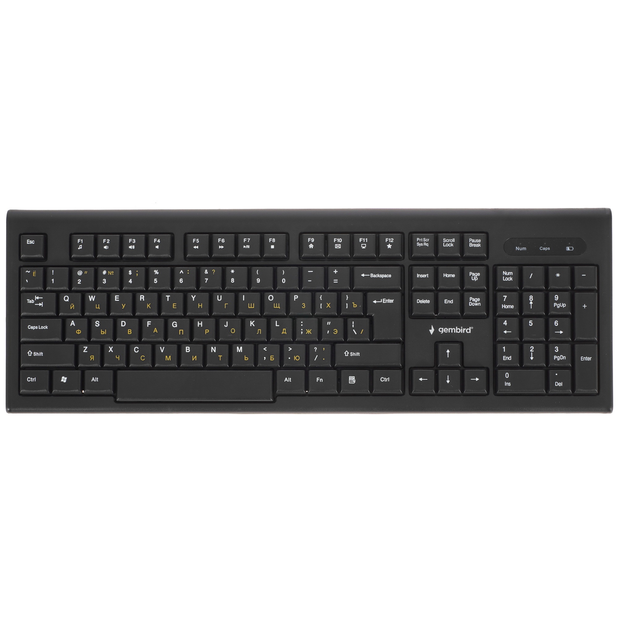 Комплект клавиатура+мышь беспроводные Gembird KBS-8002, 2.4ГГц, черный, 104 клавиши+2 кнопки+колесо