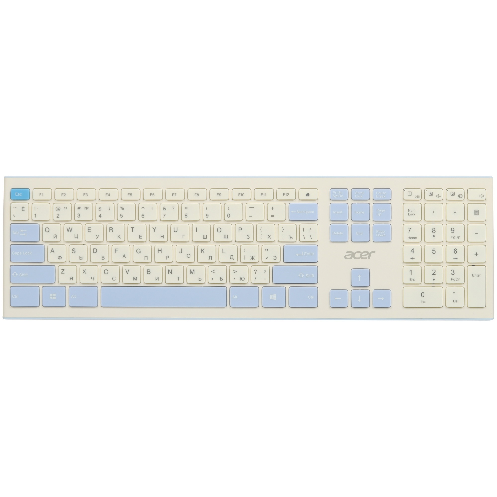 Клавиатура + мышь Acer OCC205 беспроводной USB, 1200 dpi, белый/голубой