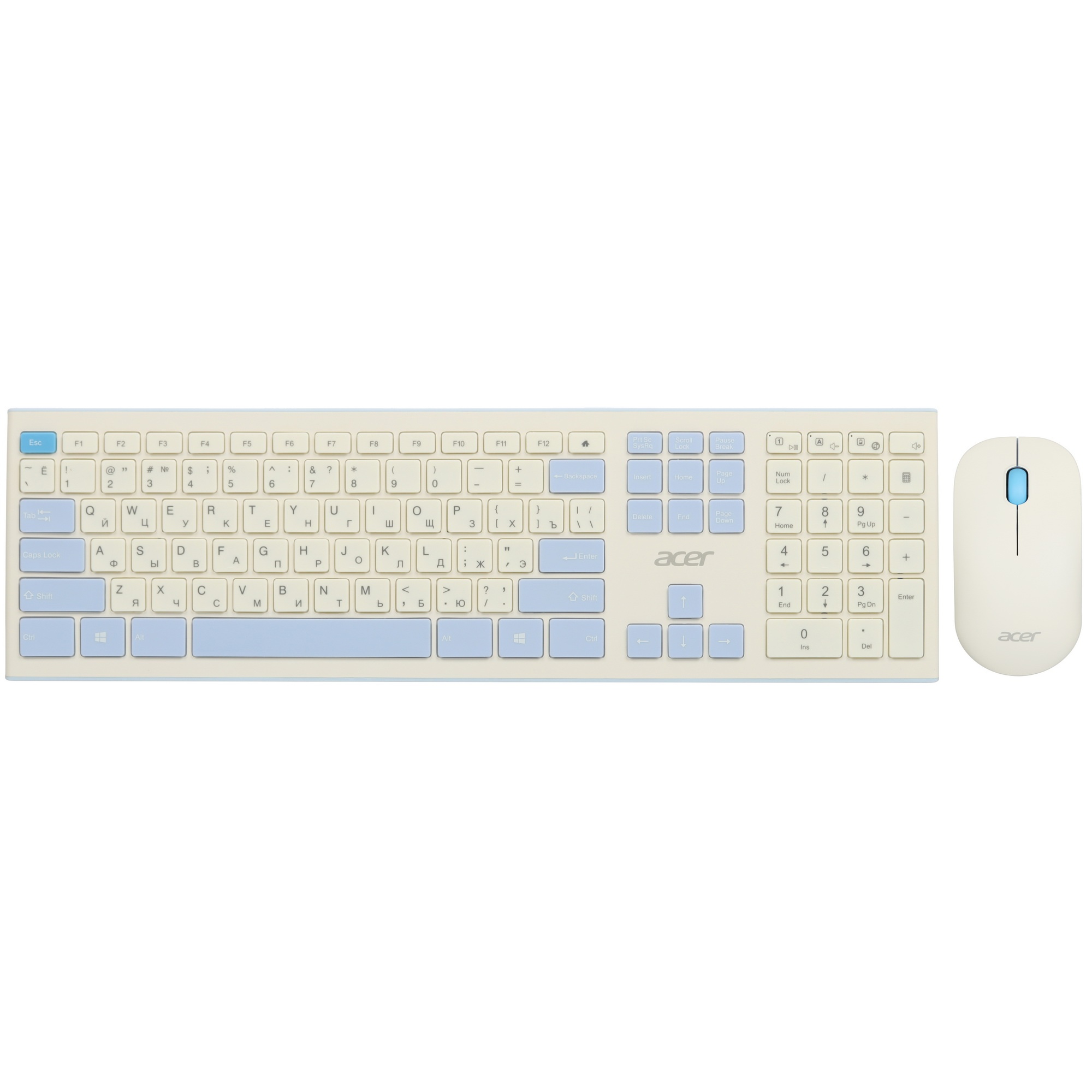 Клавиатура + мышь Acer OCC205 беспроводной USB, 1200 dpi, белый/голубой