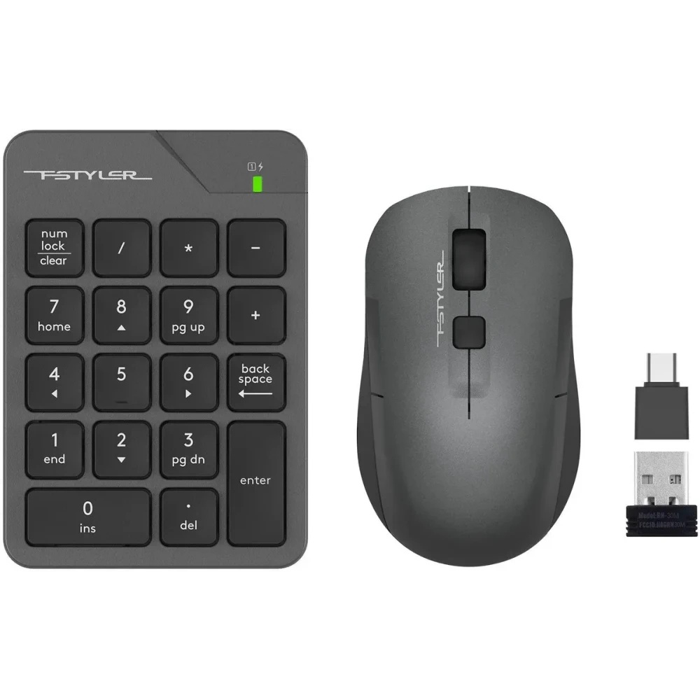 Числовой блок + мышь A4Tech Fstyler FG1600C Air клав:серый мышь:серый/черный USB беспроводная slim (