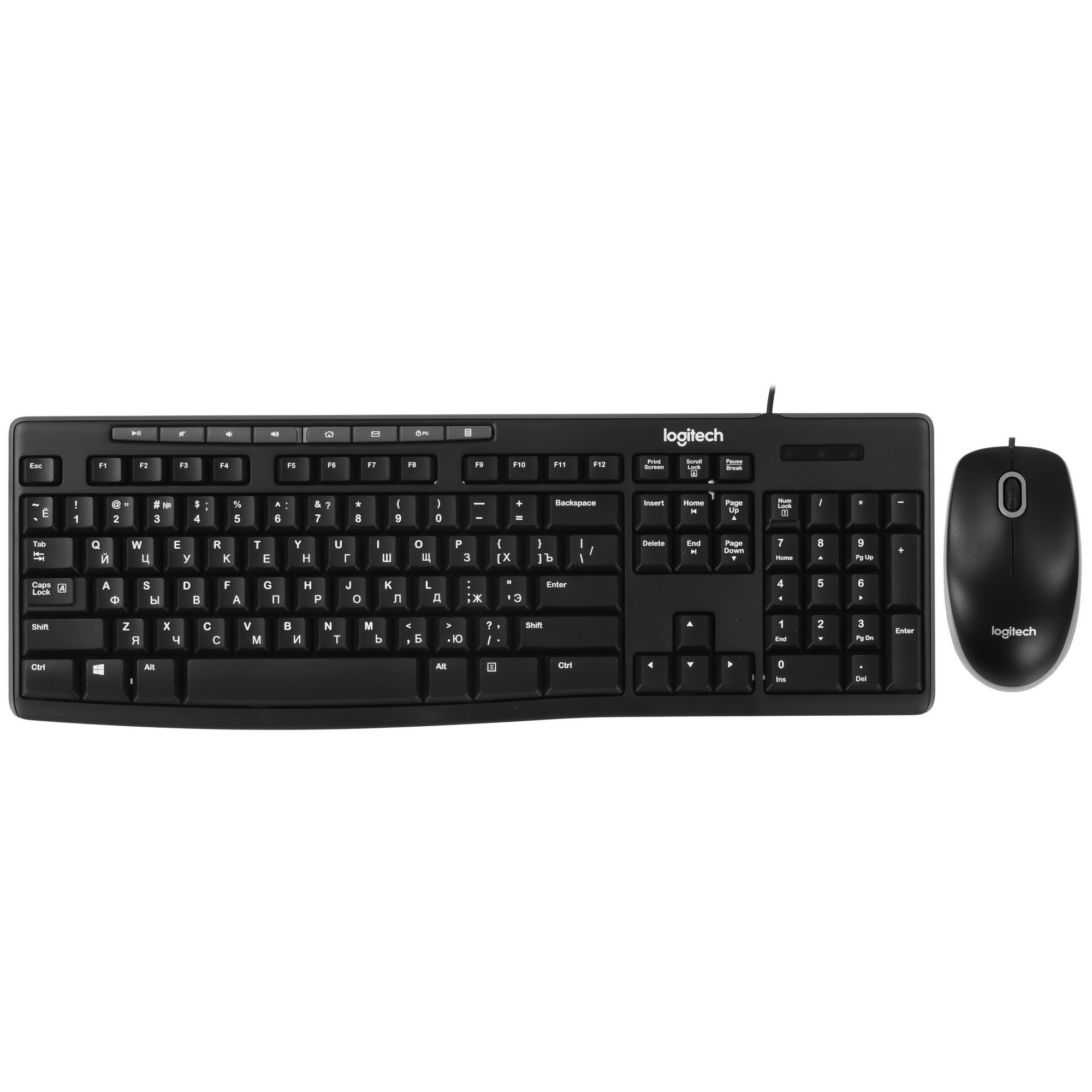 Комплект Logitech Desktop MK200 цвет черный, клавиатура 112 клавиш (8 мультимедиа), USB 1.8м, мышь 1
