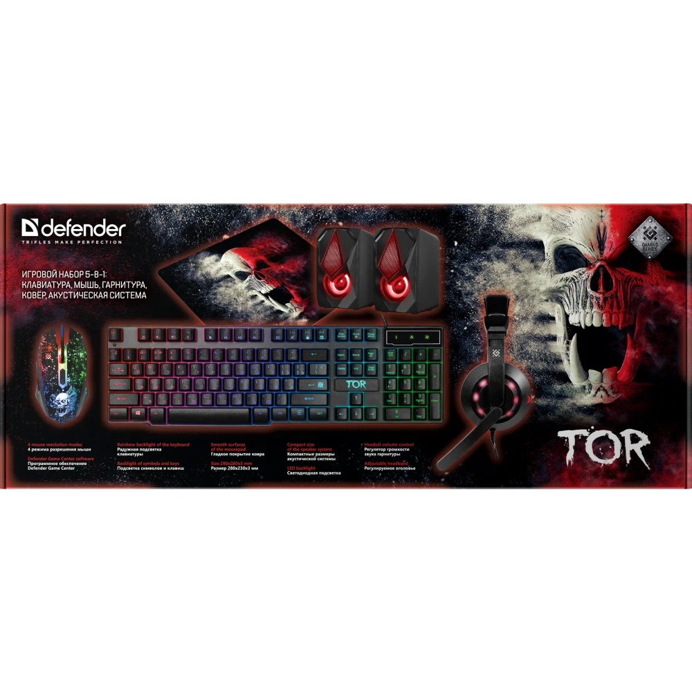 Игровой набор Defender Tor MHP-127 мышь+клав.+гарн.+ков.+колонка