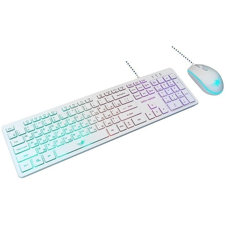 Проводной игровой набор Dialog KMGK-1707U WHITE Gan-Kata - клавиатура + опт. мышь с RGB подсветкой