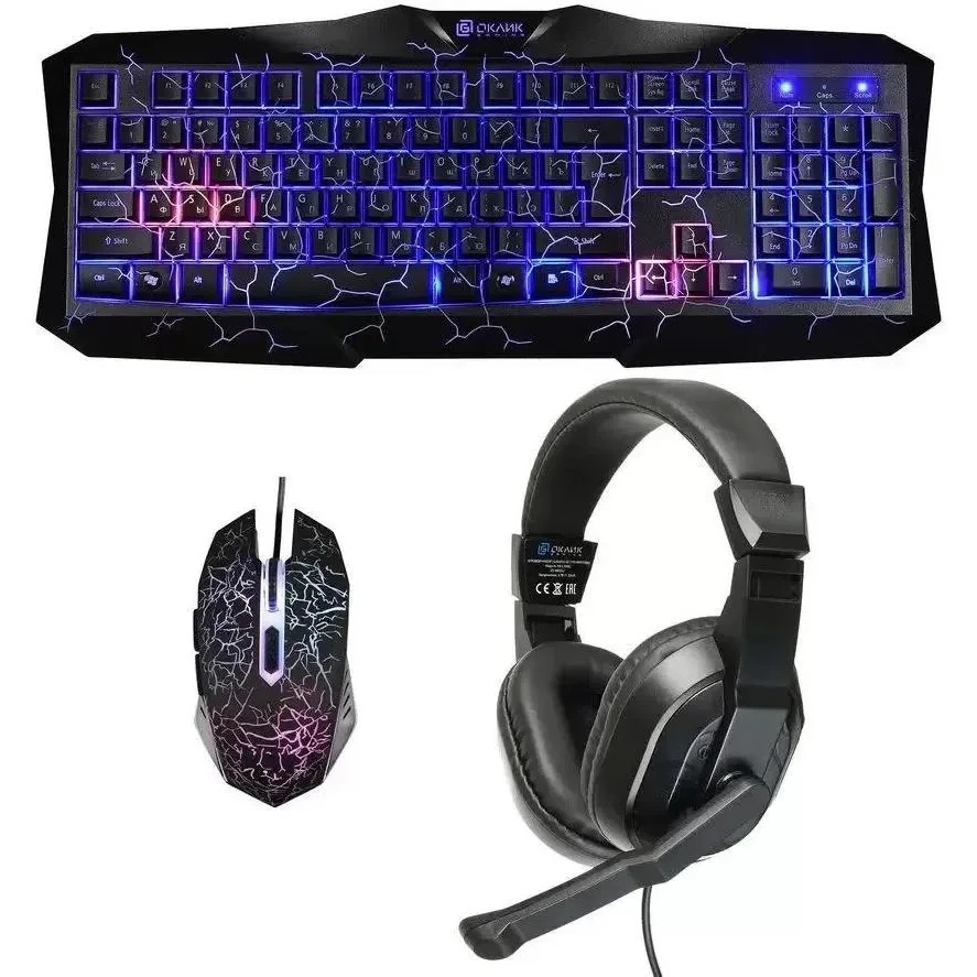 Игровой комплект Oklick HS-HKM100G черный 2.2м мониторы оголовье
