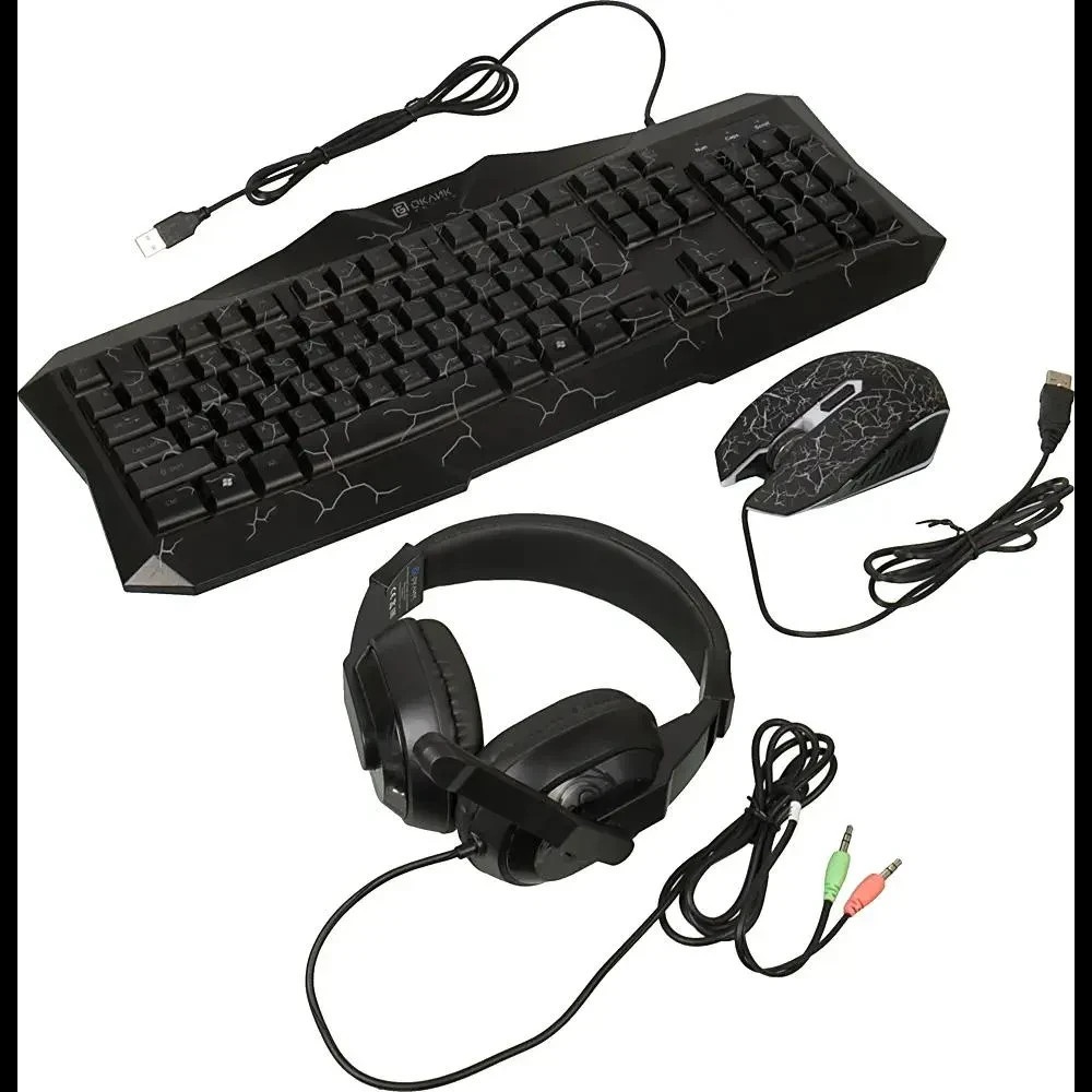 Игровой комплект Oklick HS-HKM100G черный 2.2м мониторы оголовье