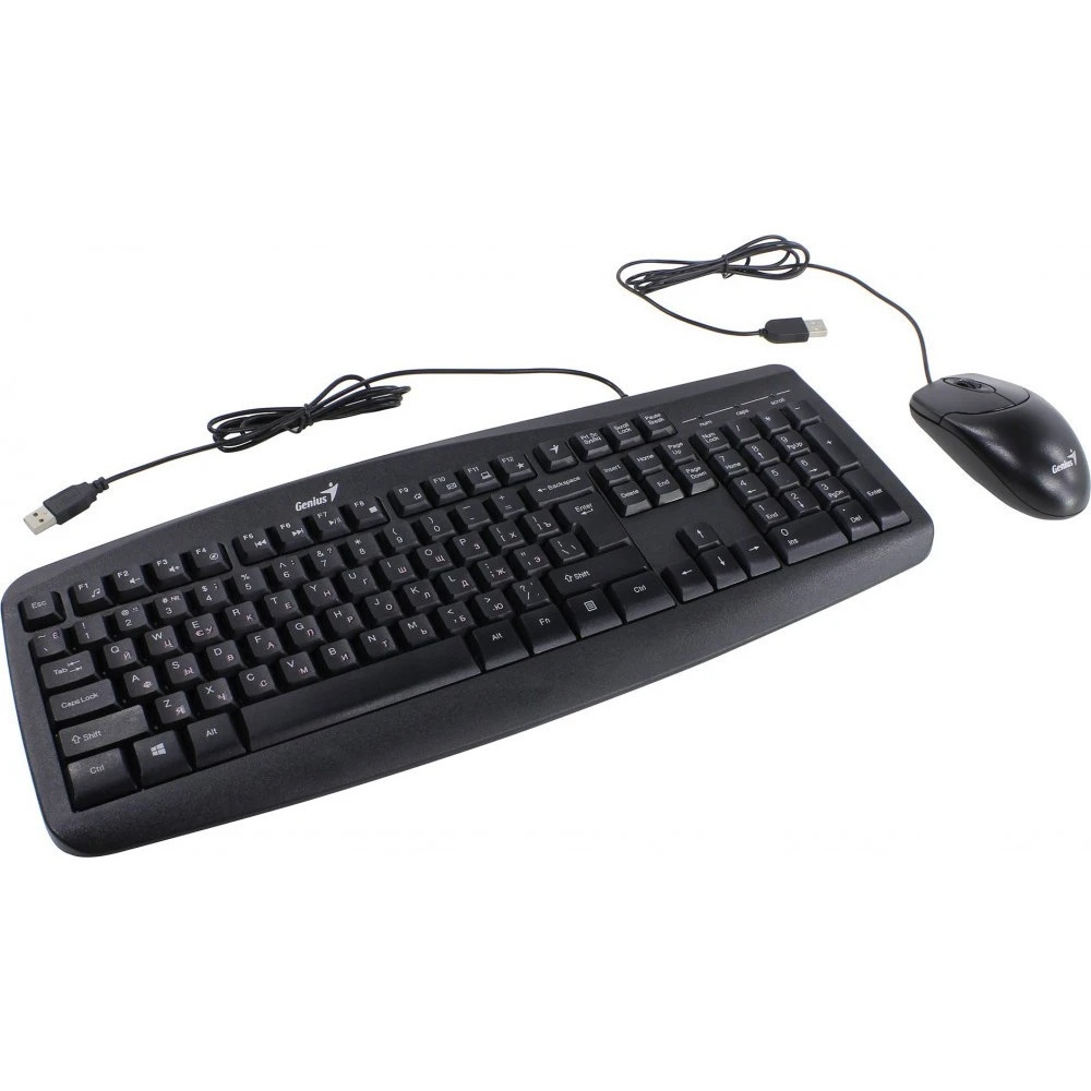 Комплект проводной Genius KM-200 / Оптическая мышь, 3 кнопки, 1000 DPI / Совместима с Windows 7, 8,