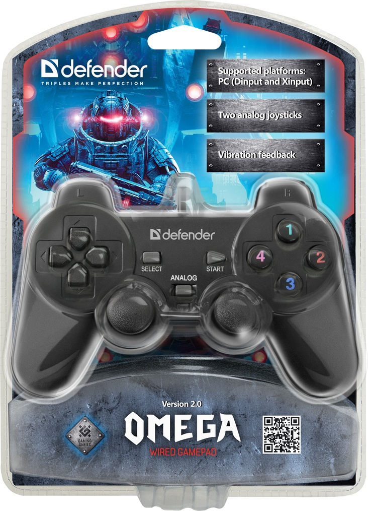 Геймпад Defender Omega USB, Проводной геймпад, 12 кнопок, 2 стика