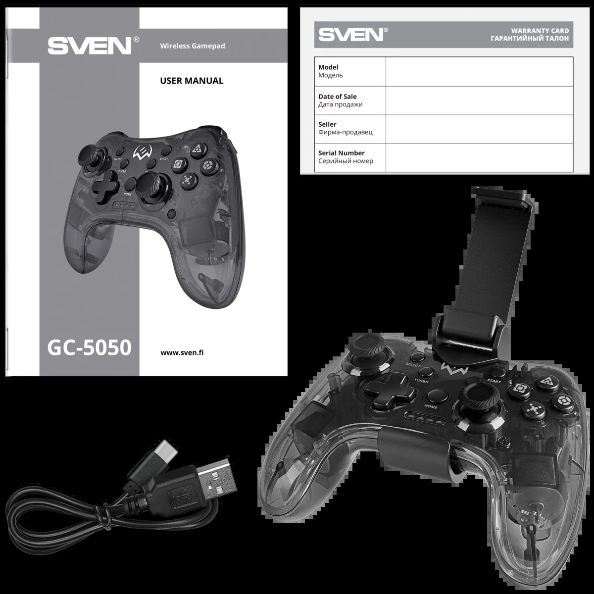 Геймпад Sven GC-5050 черный Bluetooth Беспроводной виброотдача обратная связь (в компл.:держатель дл