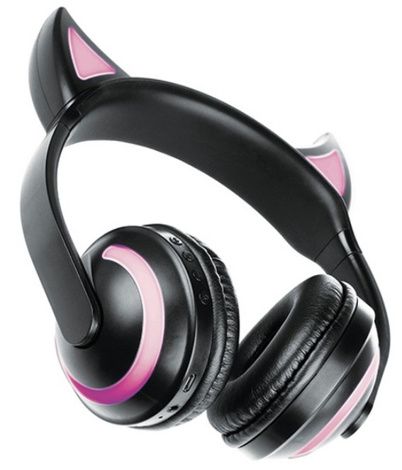 Гарнитура-Bluetooth Qumo Party Cat (ВТ 0024), черный + "ушки" с подсветкой, накладная, Bluetooth 4.2