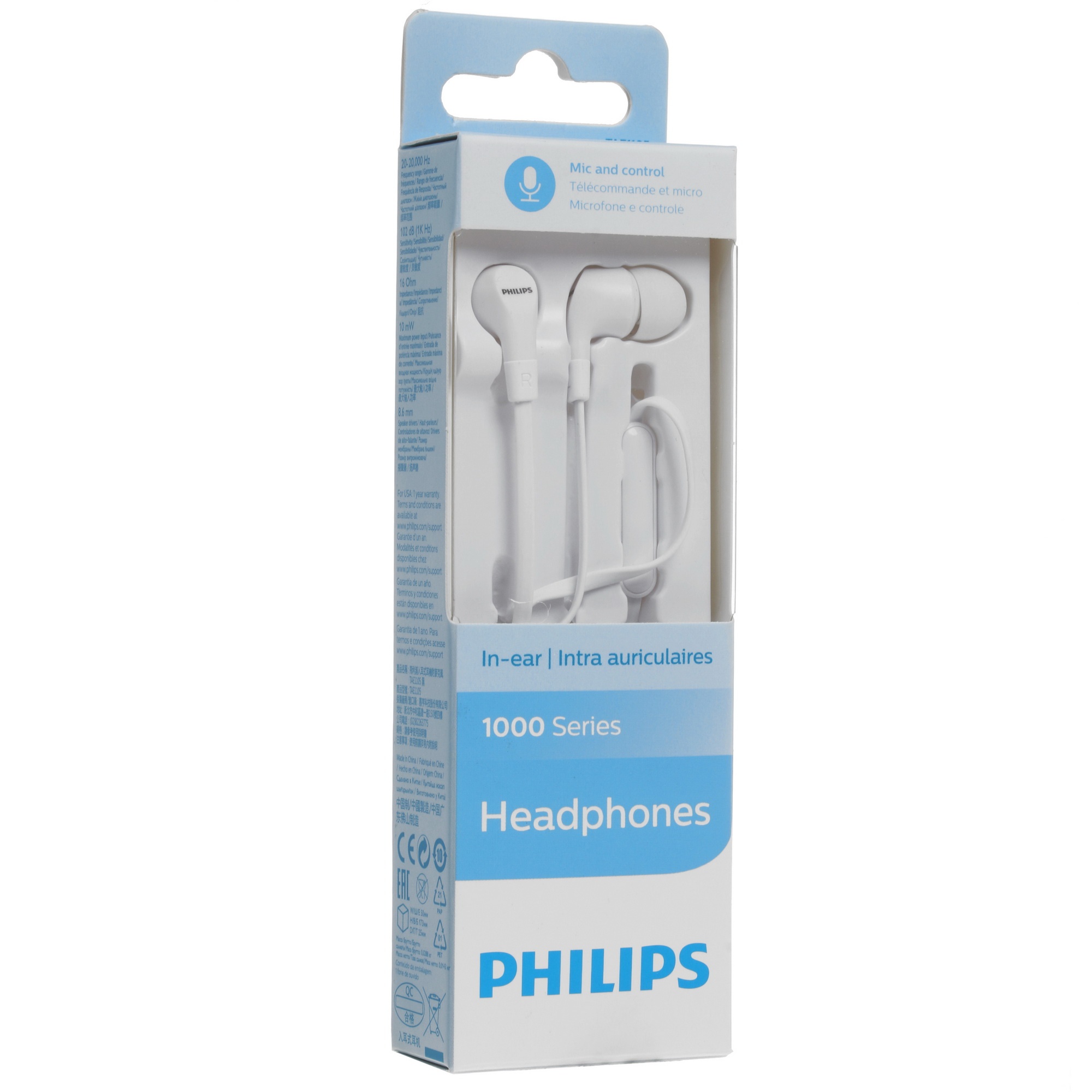 Гарнитура вкладыши Philips TAE1105WT/00 1.2м белый проводные в ушной раковине