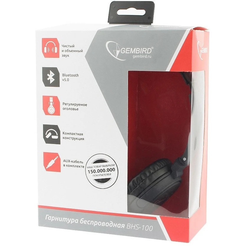 Гарнитура стерео беспров. Gembird BHS-100  черный  Bluetooth v.5.0