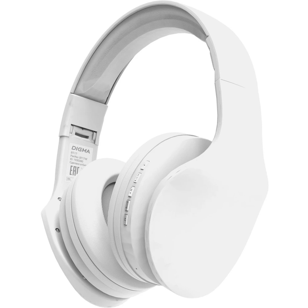 Гарнитура накладные Digma BT-17 белый/белый беспроводные bluetooth оголовье