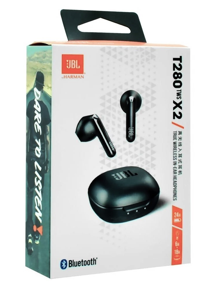 Наушники беспроводные JBL TUNE 280 X2 черные (TWS, 12 мм, IPX4, JBLT280TWSX2BLK)