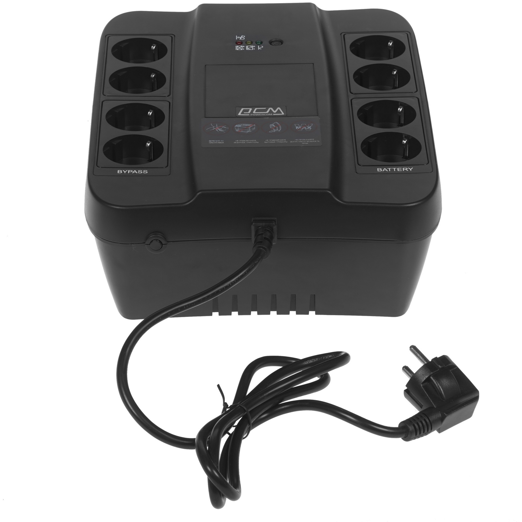 Источник бесперебойного питания Powercom Back-UPS SPIDER, OffLine, 1000VA/550W, Tower, 8xSchuko outlets (4 surge & 4 batt) (332717)