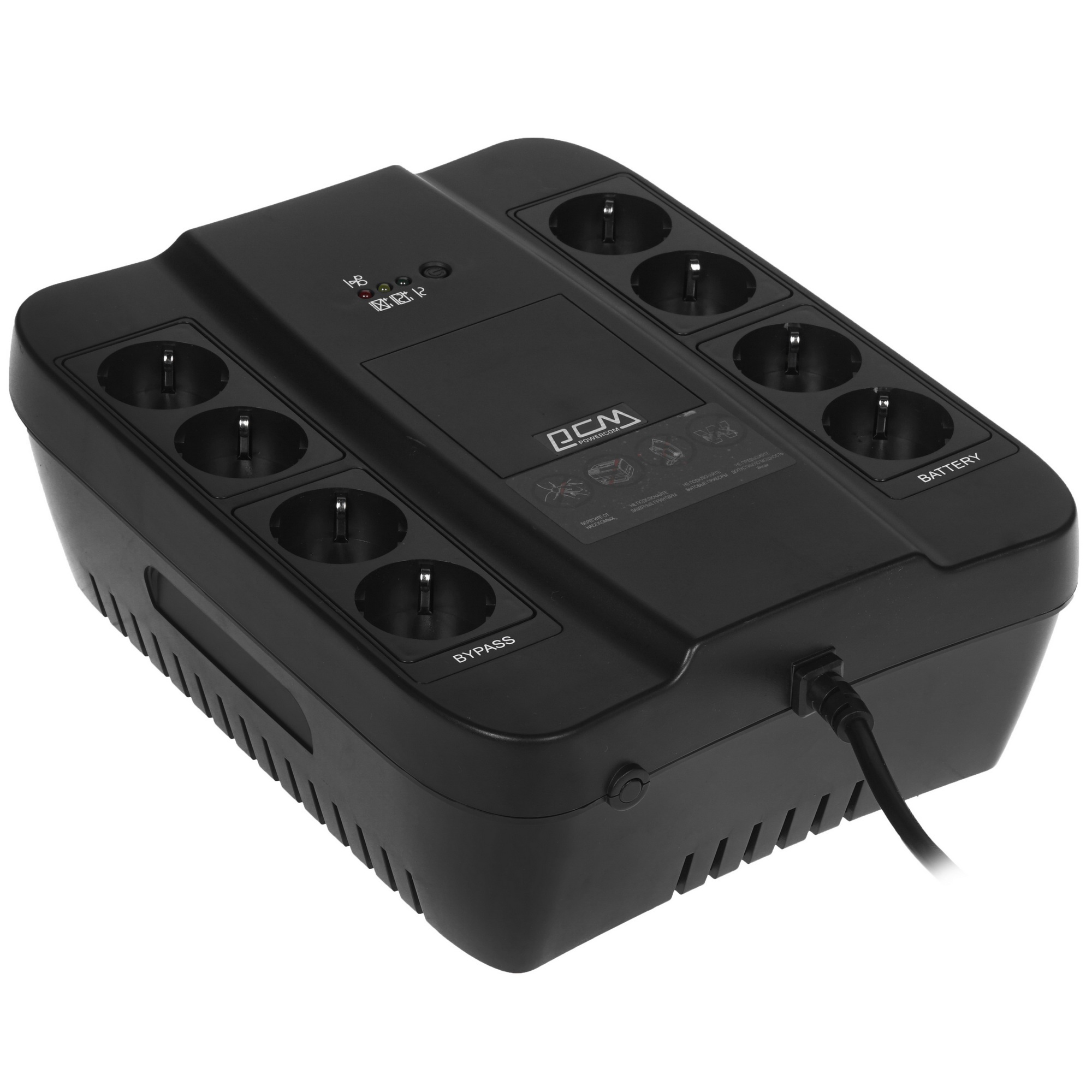 Источник бесперебойного питания Powercom Back-UPS SPIDER, OffLine, 650VA/390W, Tower, 8xSchuko outlets (4 surge & 4 batt) (332714)