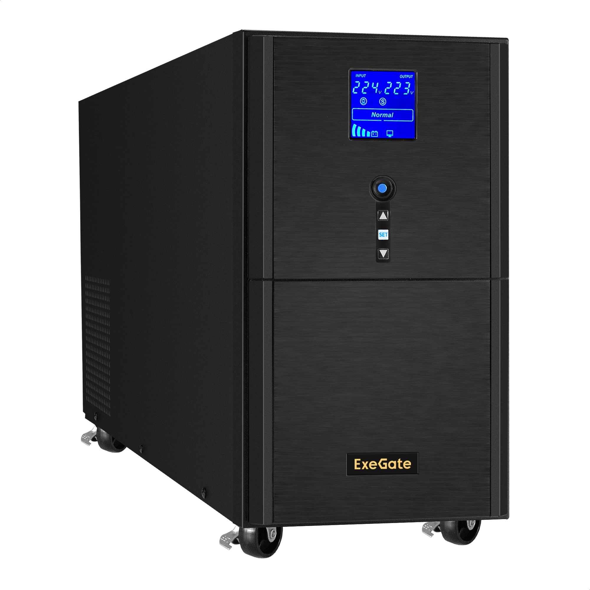 ИБП (инвертор, синус, для котла) ExeGate SineTower SN-5000.LCD.AVR.2SH.1C13.T.RJ.USB (5000VA/4000W, чистая синусоида, LCD дисплей, AVR, 2*Schuko+1*C13+1*клеммы, RJ45/11, USB, батарея 12V 17Ah - 4 шт., линейно-интерактивный, Black)