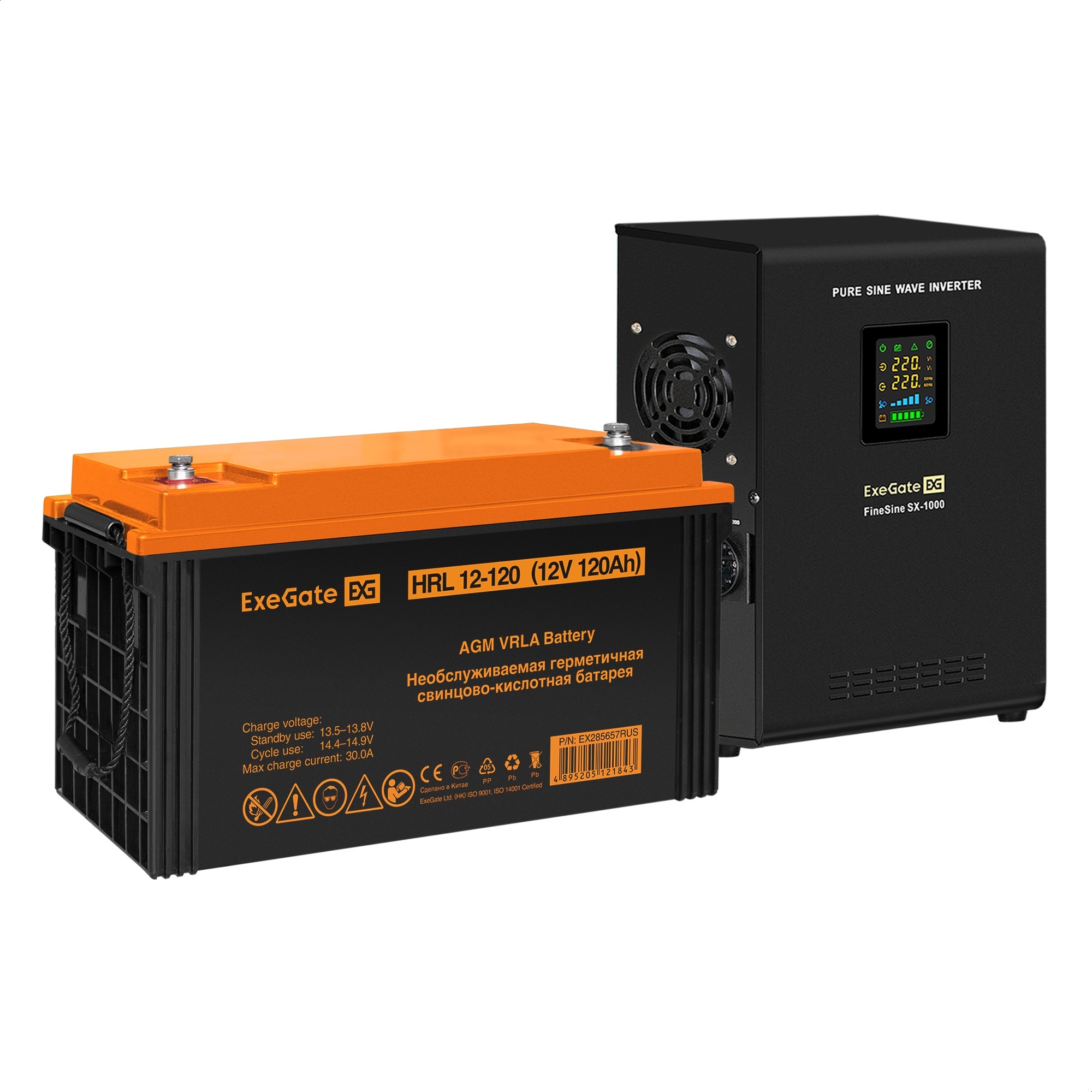 Комплект ИБП ExeGate FineSine SX-1000.LCD.AVR.2SH + Батарея 120Aч, 1 шт. (ИБП  + АКБ , 1шт.)