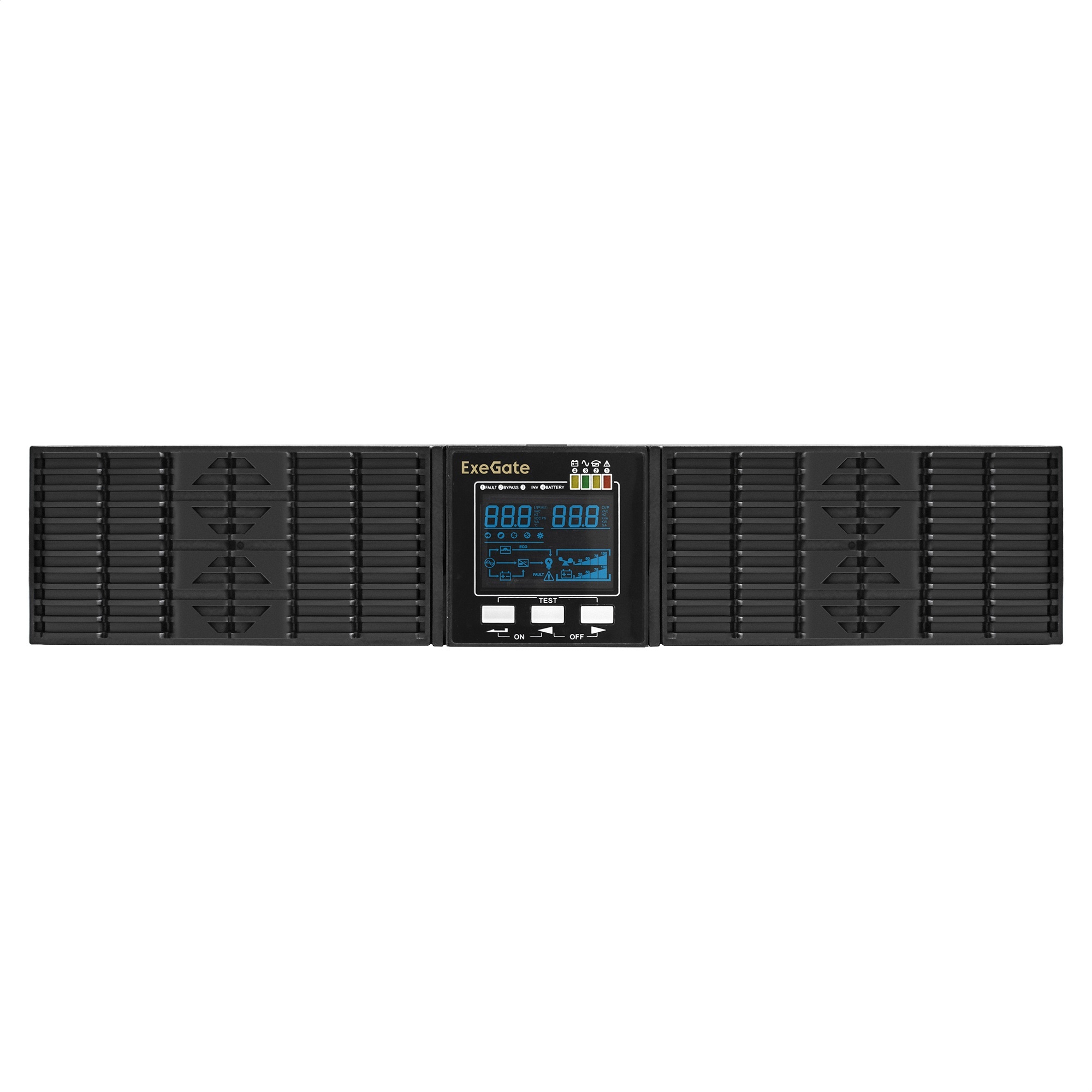 ИБП On-line ExeGate PowerExpert ULS-3000.LCD.AVR.1SH.2C13.USB.RS232.SNMP.2U (3000VA/3000W, On-Line, PF=1, LCD, 1*Schuko+2*C13, RS232, USB, SNMP-slot, батарея 12V 7.2Ah - 6шт, Rackmount 2U/Tower, металлический корпус, Black)