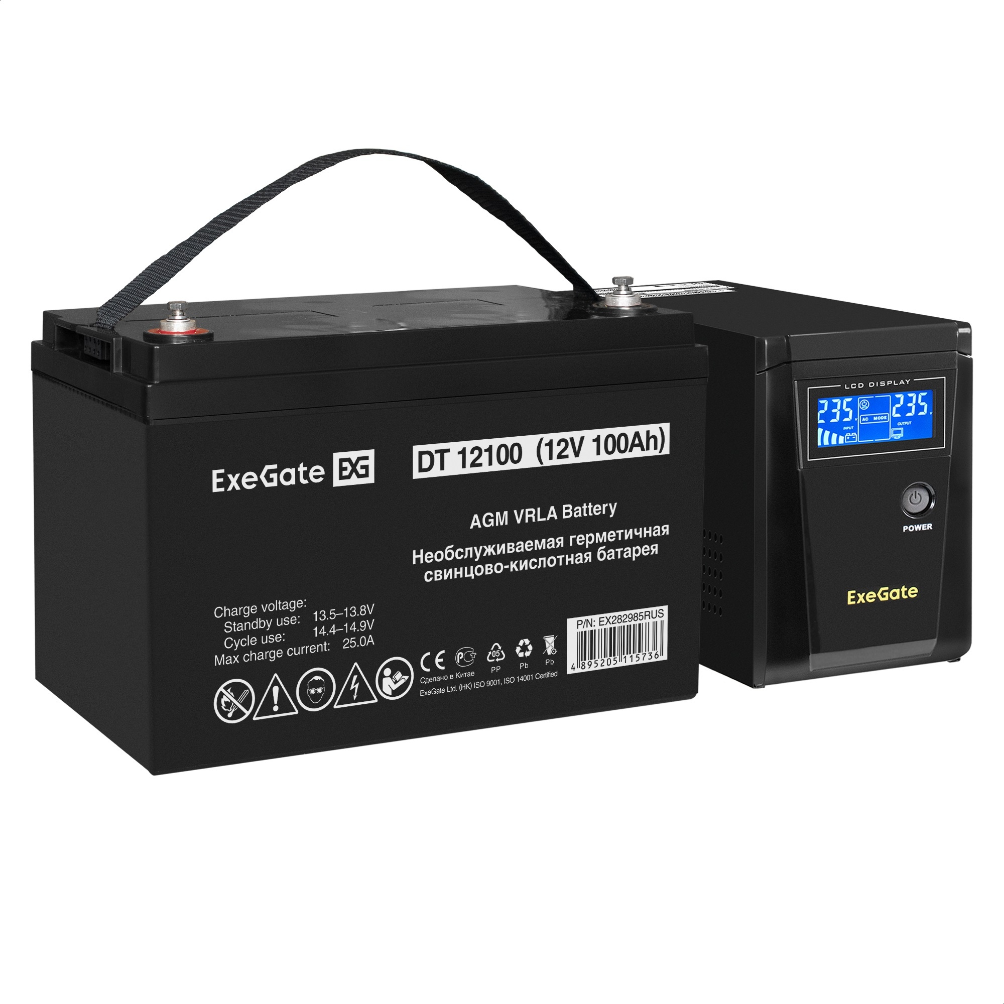 Комплект ИБП ExeGate SineTower SZ-600.LCD.AVR.1SH + Батарея 100Aч, 1 шт. (ИБП  + АКБ , 1шт.)