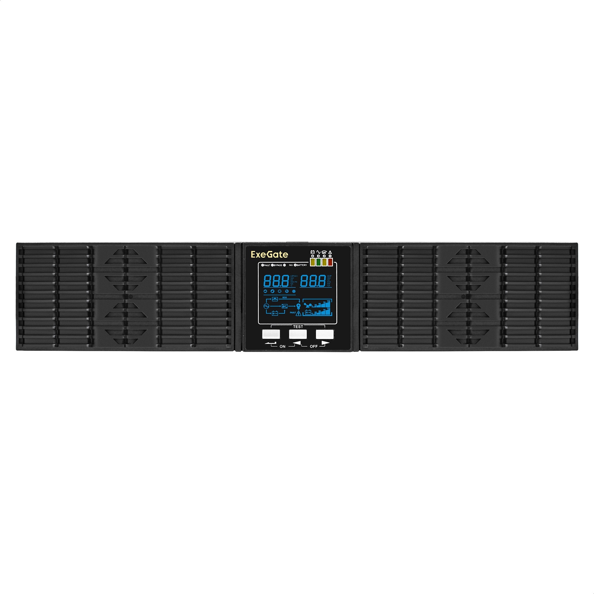 ИБП On-line ExeGate PowerExpert ULS-2000.LCD.AVR.6C13.USB.RS232.SNMP.BC.2U (2000VA/2000W, On-Line, PF=1, LCD, 6*C13, RS232, USB, SNMP-slot, батарея 12V 7.2Ah - 6шт, батарейный коннектор, подключение до 4 внешних батарейных блоков 72В, Rackmount
