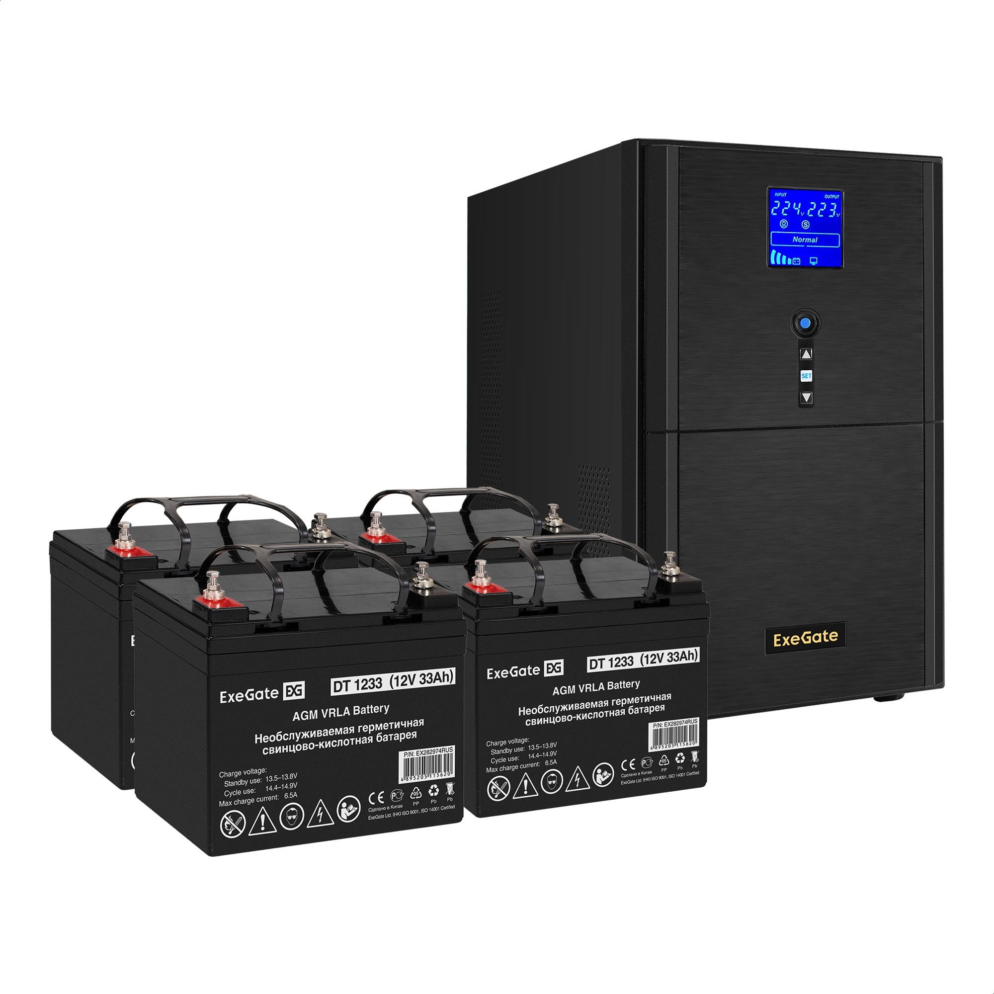 Комплект ИБП ExeGate SineTower SZ-3000.LCD.AVR.3SH.1C13.RJ.USB + Батарея 33Aч, 4 шт. (ИБП  + АКБ , 4шт.)