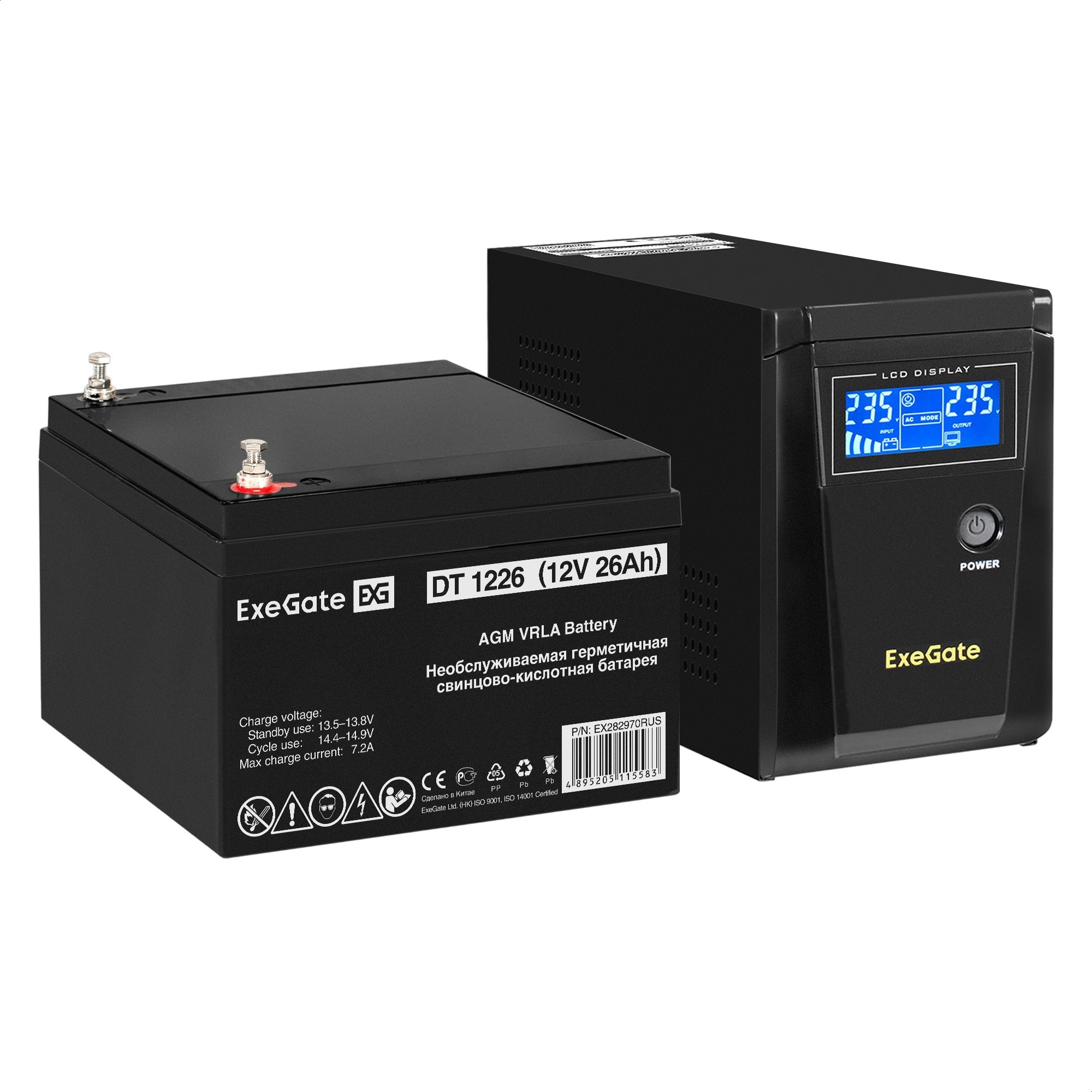 Комплект ИБП ExeGate SineTower SZ-600.LCD.AVR.1SH + Батарея 26Aч, 1 шт. (ИБП  + АКБ , 1шт.)