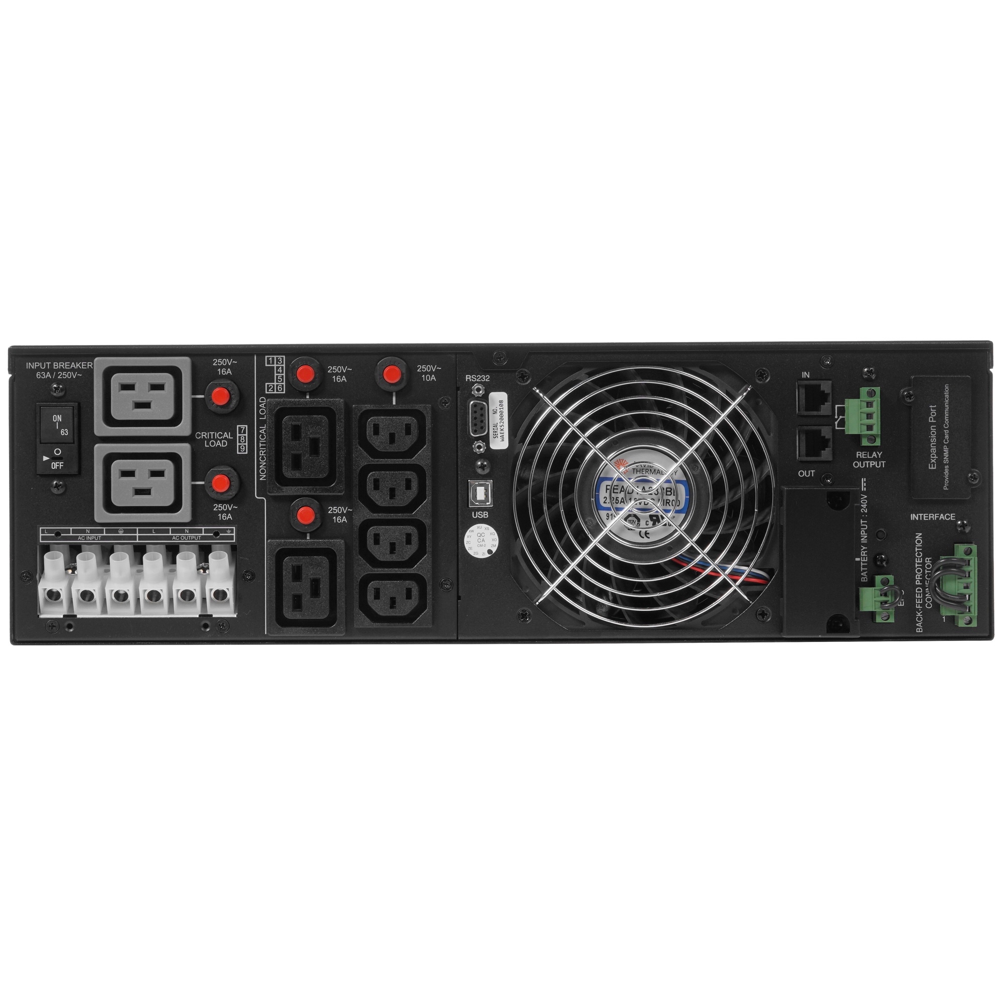 Источник бесперебойного питания CyberPower OL10KERT3UPM Online 10000VA/10000W USB/RS-232/Dry/EPO/SNMPslot/RJ11/45/EBM/Power module without batteries, (4 IEC С13, 4 IEC C19, terminal block)