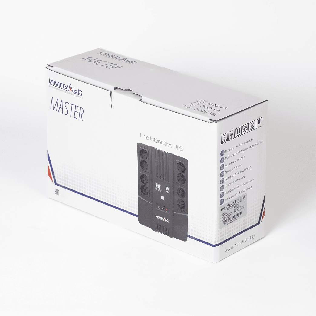 ИБП МАСТЕР 600, 600/360 ВА/Вт, LED, USB, RJ11/RJ45, SCHUKOx8 Импульс MT60102