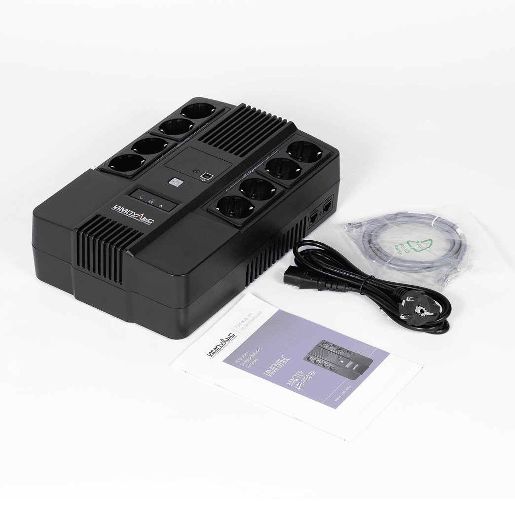 ИБП МАСТЕР 600, 600/360 ВА/Вт, LED, USB, RJ11/RJ45, SCHUKOx8 Импульс MT60102