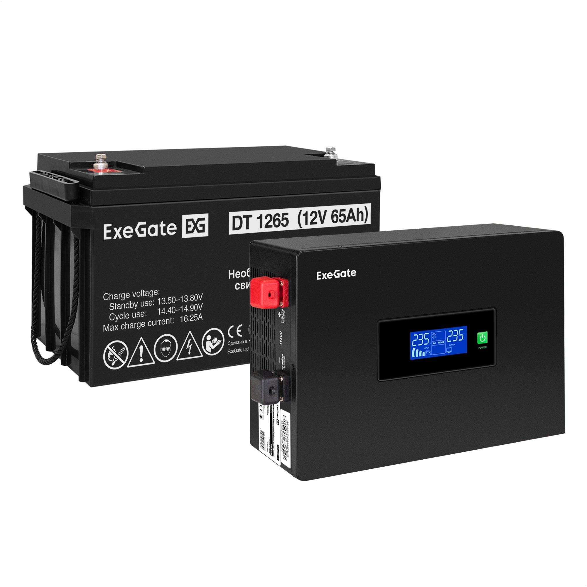 Комплект ИБП ExeGate IdealSine SR-1000.LCD.2SH + Батарея 65Aч, 1 шт. (ИБП  + АКБ , 1шт.)
