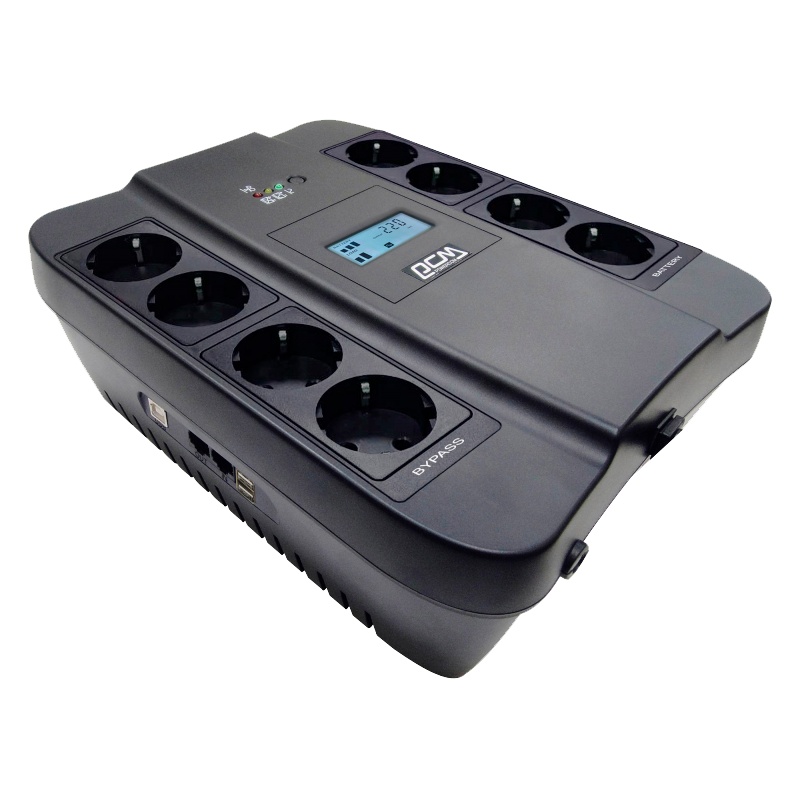 Источник бесперебойного питания Powercom Back-UPS SPIDER, Line-Interactive, LCD, AVR, 1100VA/605W, 8xSchuko outlets (4 surge & 4 batt), USB, black (1452054)