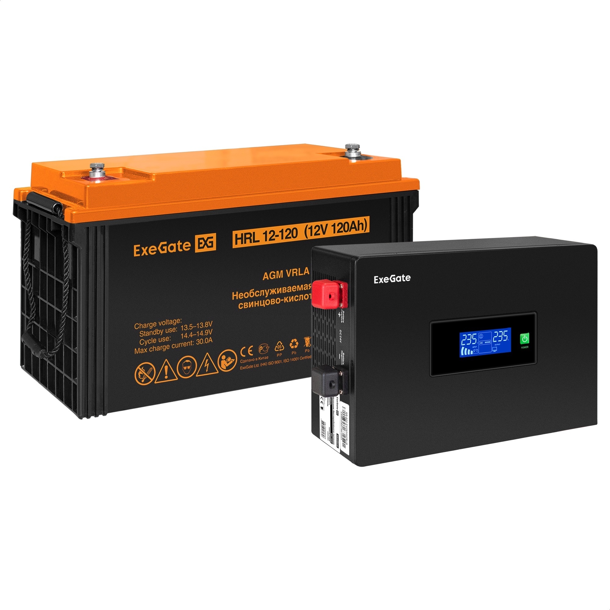 Комплект ИБП ExeGate IdealSine SR-1000.LCD.2SH + Батарея 120Aч, 1 шт. (ИБП  + АКБ , 1шт.)