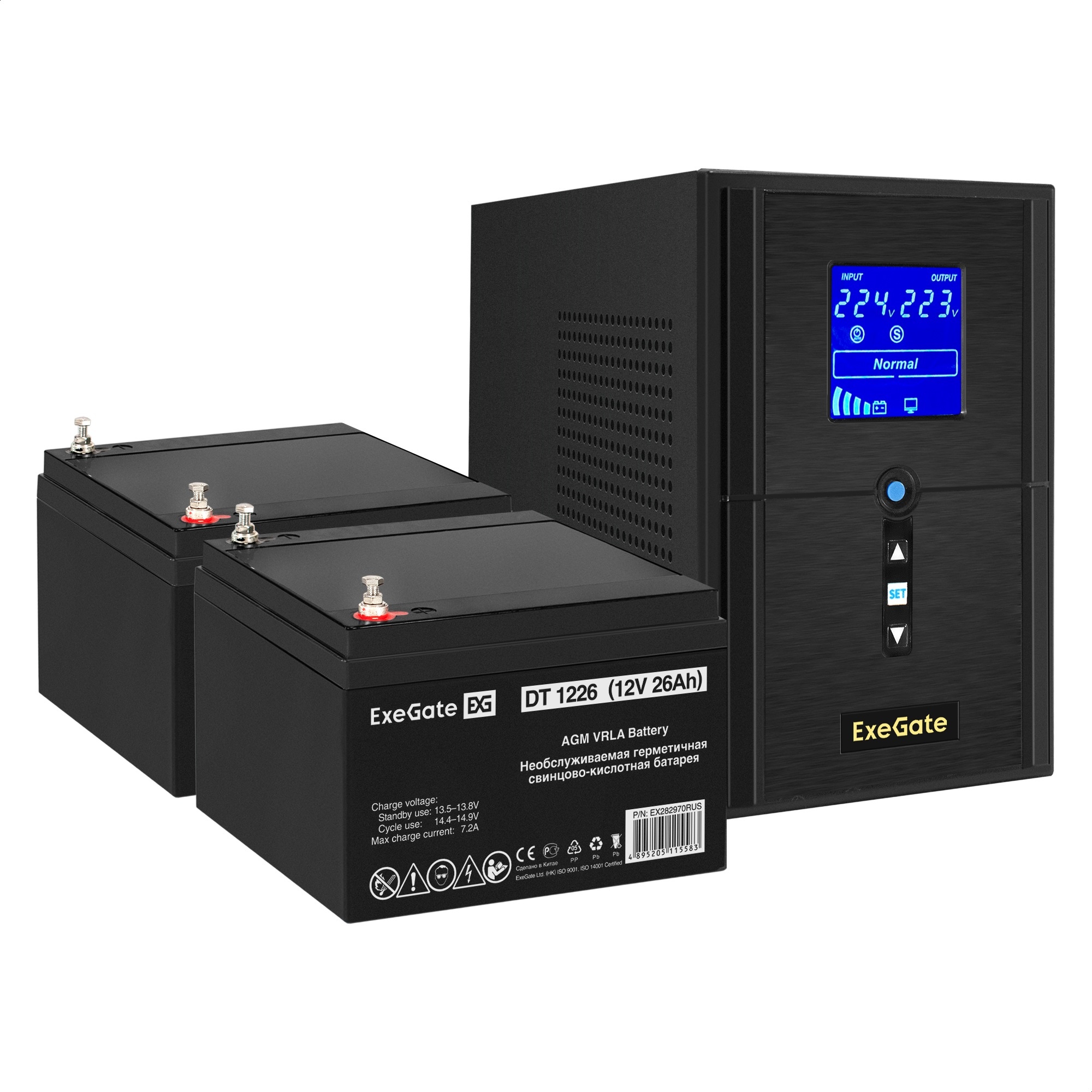 Комплект ИБП ExeGate SineTower SZ-1500.LCD.AVR.2SH.1C13.USB + Батарея 26Aч, 2 шт. (ИБП  + АКБ , 2шт.)