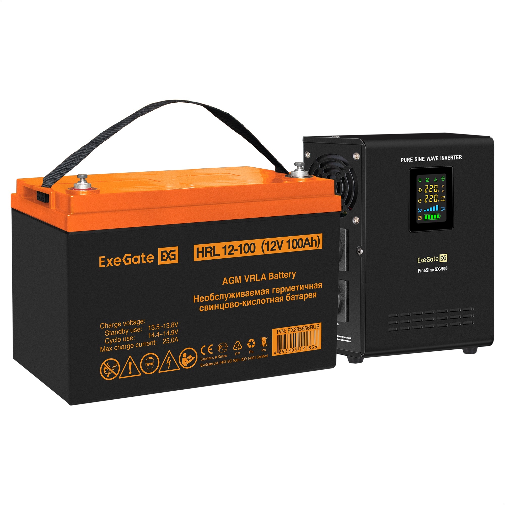 Комплект ИБП ExeGate FineSine SX-500.LCD.AVR.2SH + Батарея 100Aч, 1 шт. (ИБП  + АКБ , 1шт.)