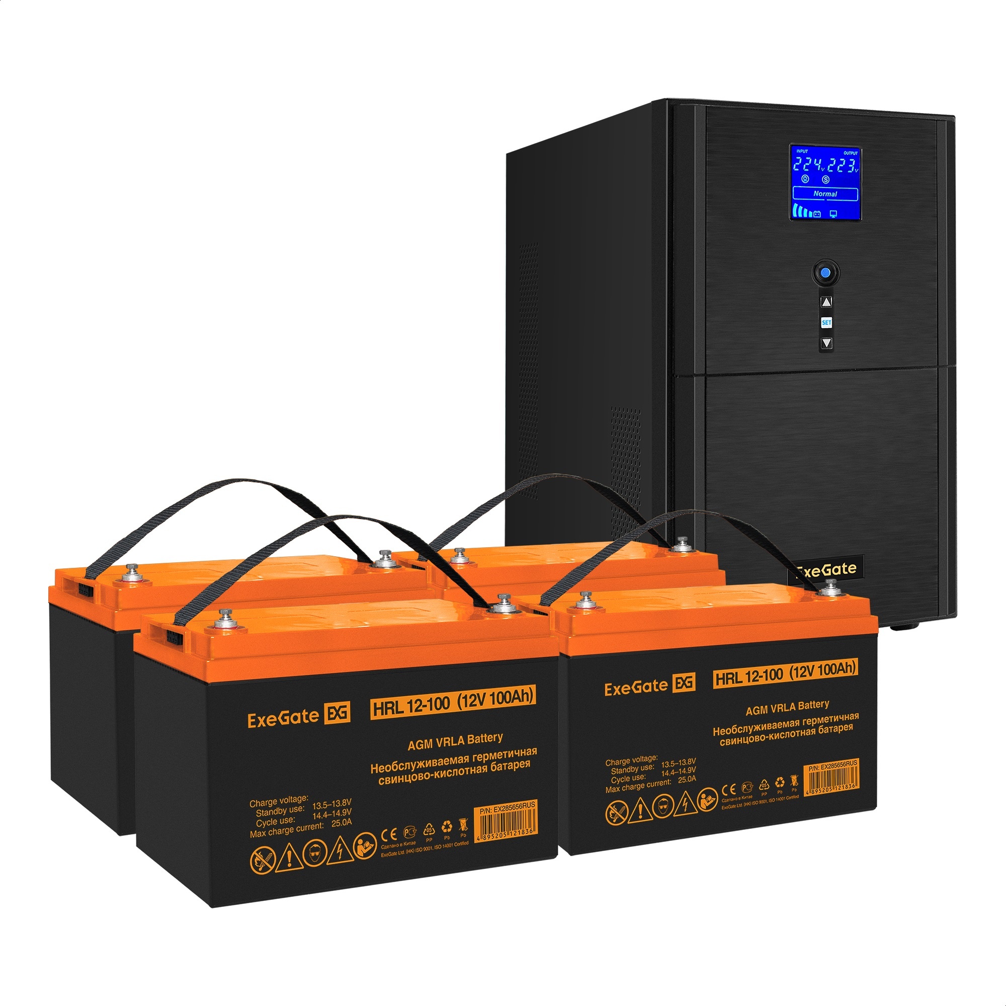 Комплект ИБП ExeGate SineTower SZ-3000.LCD.AVR.3SH.1C13.RJ.USB + Батарея 100Aч, 4 шт. (ИБП  + АКБ , 4шт.)