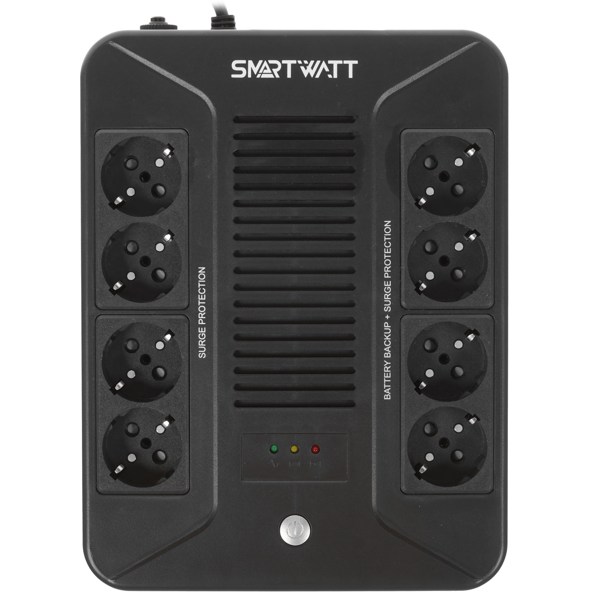 Источник бесперебойного питания SMARTWATT ИБП линейно-интерактивный, 1000/600 ВА/Вт, напольный/настенный, LED индикация, Schuko CEE7/4 - 8 шт. (4 шт. с резервным питанием, 4 шт. - сетевой фильтр)