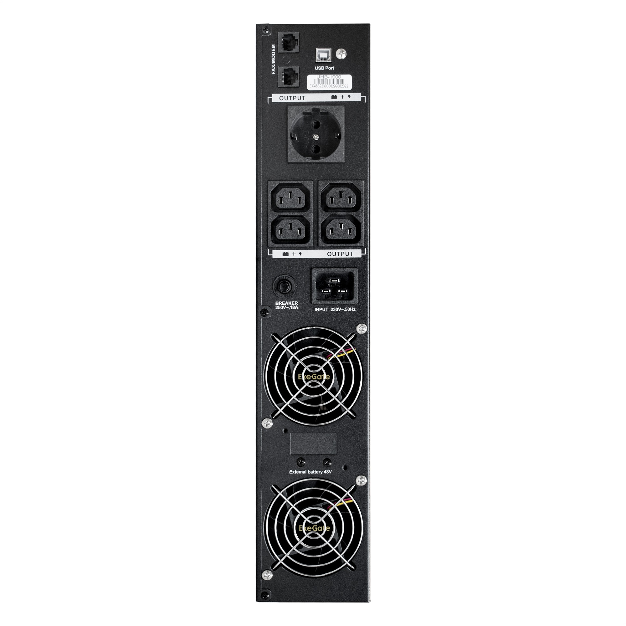 ИБП Pure Sine Wave ExeGate SinePower UHB-1000.LCD.AVR.1SH.4C13.RJ.USB.2U (1000VA/800W, LCD, AVR, 1*Schuko+4*C13, RJ45/11, USB, батарея 12V 7.2Ah - 2шт, Rackmount 2U/Tower, металлический корпус, Black)